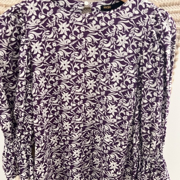Maje Purple and White Floral Print Bishop Sleeve Sundress - Picture 3 of 14